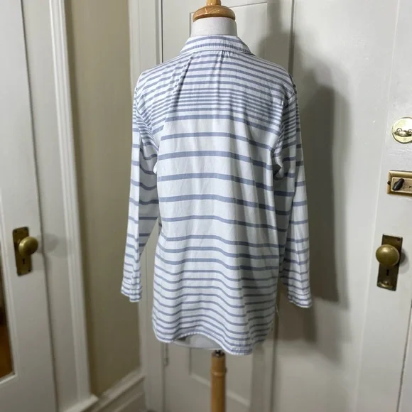 J.Jill Blue White Cotton Tunic Striped Button Down Top - Picture 8 of 12
